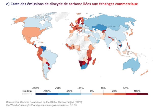 Carte des émissions de dioxyde de carbone liés aux échanges commerciaux