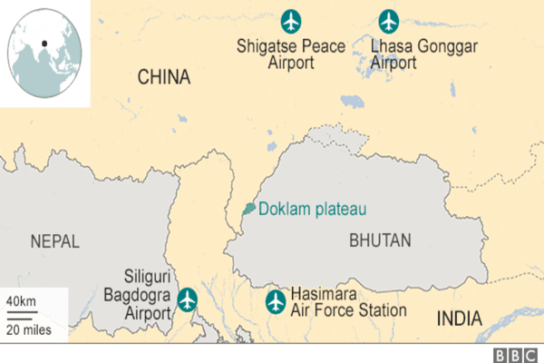 Source : « China-India border tension: Satellite imagery shows Doklam plateau build-up », BBC, 26 janvier 2018